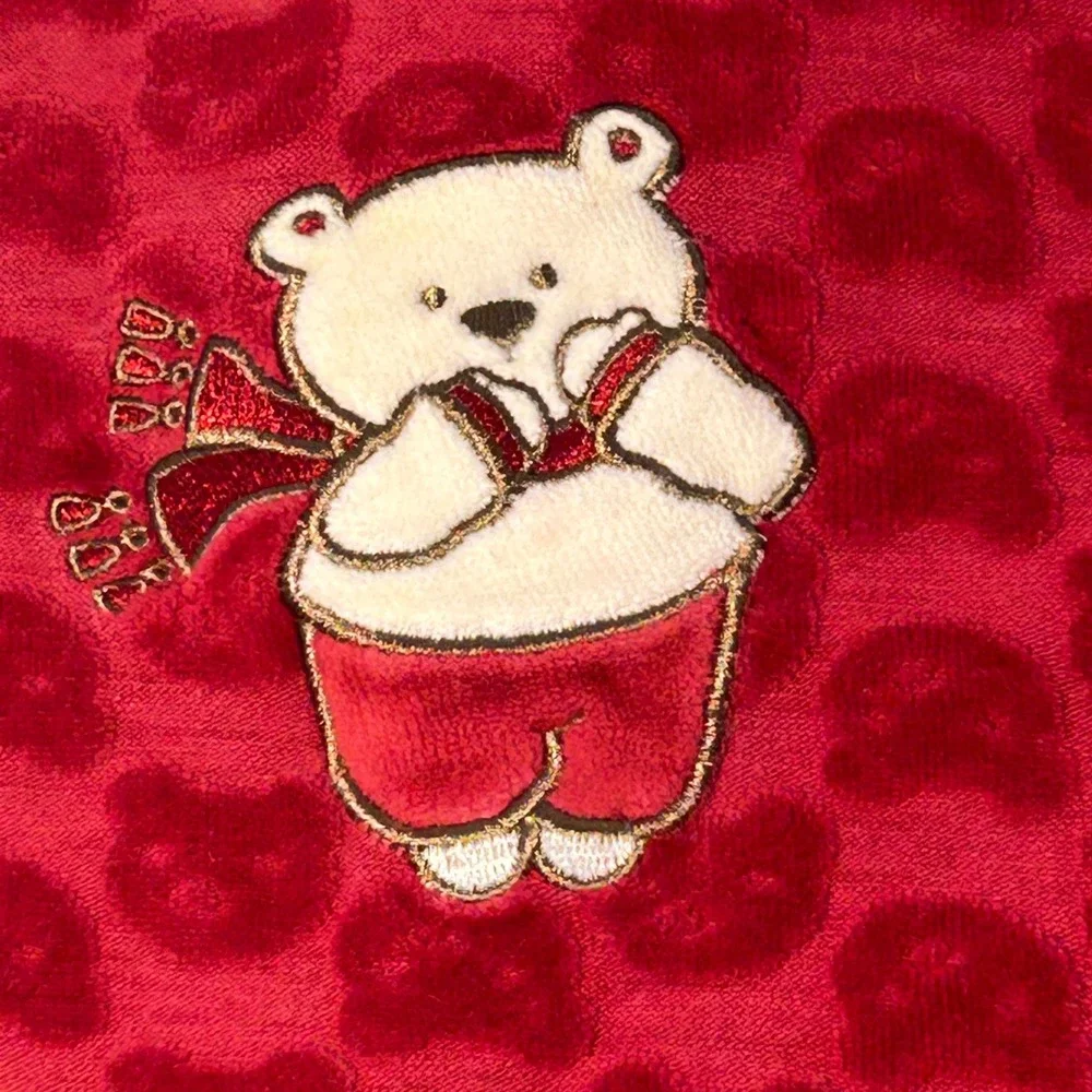 Vintage McBaby Red‎ Plush Footed Pajamas 0-3 Months Teddy Bear Applique Romper